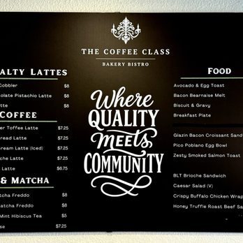 The Coffee Class - menu (4/4/26) - Coffee & Tea Near Me - Las Vegas, Nevada