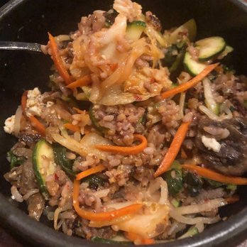 Hanok - Dolsot Bibimbap after mixing it all up with some red sauce - Korean Near Me - Seattle, Washington Hanok - Dolsot Bibimbap after mixing it all up with some red sauce - Korean Near Me - Seattle, Washington