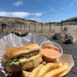 Selah Cliffs Natural Area Preserve - Enjoying my King's Row Special Burger and fries from King's Row Drive In while taking in the beautiful scenery.