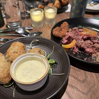 Few & Far - Jalapeño croquettes and beets - Cocktail Bars Near Me - Dedham, Massachusetts