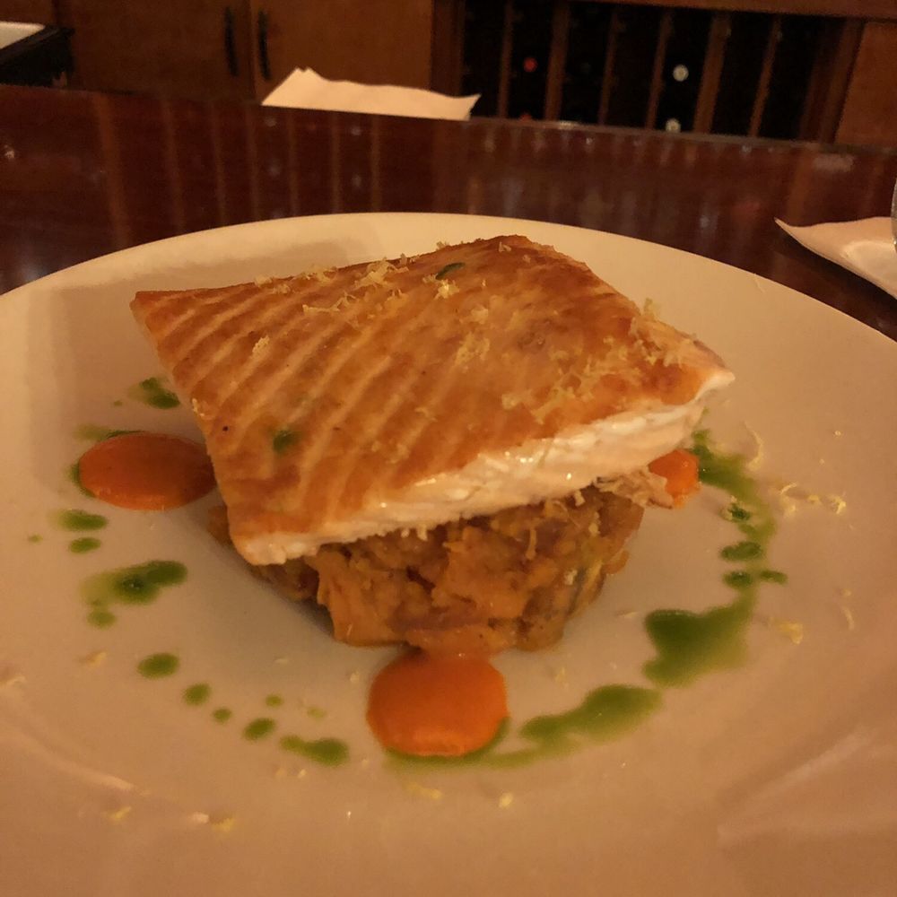 Author's Kitchen + Bar - Salmon over a sweet potato hash. Wonderful! - Bars Near Me - Appleton, Wisconsin
