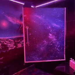 shower and door to float.  Full toiletries, down to contact cleaner