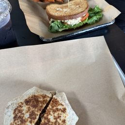 Crunch wrap and Chickpea Tuna with Sweet Potato Fries