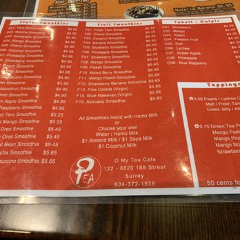 O My Tea Cafe - Menu - Bubble Tea Near Me - Surrey, British Columbia