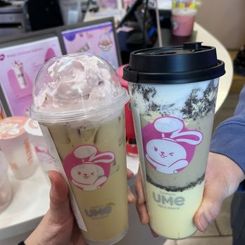 Ume Tea - White Peach Oolong Tea and Cookie Creme Brulee Boba Milk Tea - Bubble Tea Near Me - Los Angeles, California Ume Tea - White Peach Oolong Tea and Cookie Creme Brulee Boba Milk Tea - Bubble Tea Near Me - Los Angeles, California
