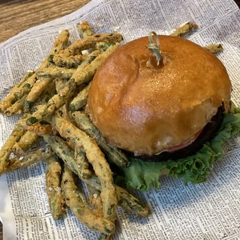 Three V - Sweet potato burger with green fries - New American Near Me - Plymouth, Massachusetts