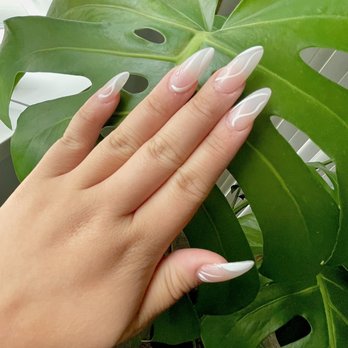 Elegant Nails - Abstract white and clear pink acrylic nails - Nail Salons Near Me - Kent, Washington