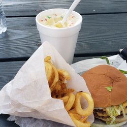 5 Points Drive In - Double cheeseburger with curley fries and sour patch tornado.