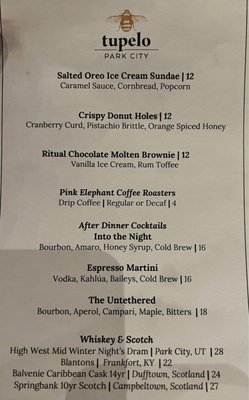 Menu photo 4 Tupelo Park City Park City, UT