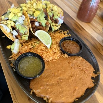 Ma Cualli - Tacos el pastor with rice and refried beans - Mexican Near Me - Rapid City, South Dakota Ma Cualli - Tacos el pastor with rice and refried beans - Mexican Near Me - Rapid City, South Dakota