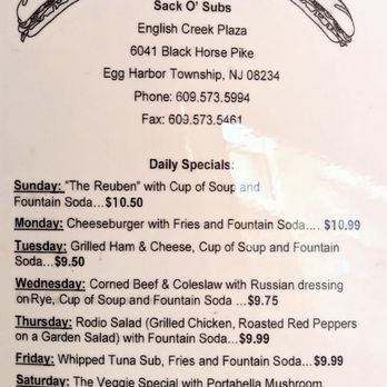 Sack O' Subs EHT - Daily specials - Sandwiches Near Me - Egg Harbor Township, New Jersey