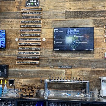 Homer Hops Brewing - Back of bar with menu - Breweries Near Me - Cortland, New York