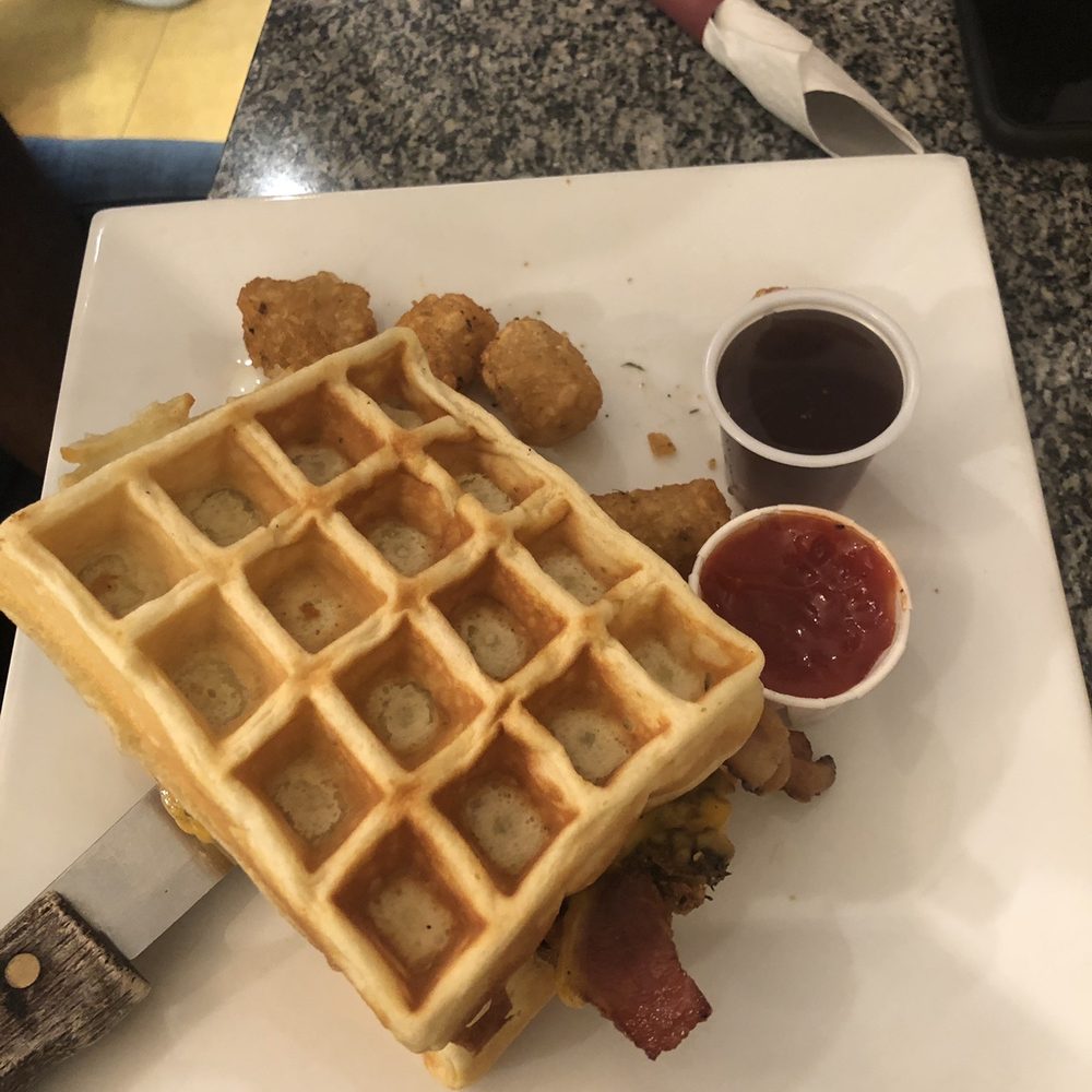 Anthony's Cheesecake - Chicken and waffle which had grilled pears in it and the chicken was flavorful - American Near Me - Bloomfield, New Jersey Anthony's Cheesecake - Chicken and waffle which had grilled pears in it and the chicken was flavorful - American Near Me - Bloomfield, New Jersey