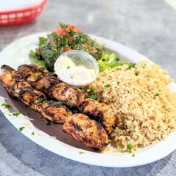 Pita Shop - Chicken Kabob with brown rice & tabouleh salad