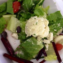 Partially eaten Side of Grk Salad (so hungry I forgot to take the picture before I started eating)the dressing & potato salad