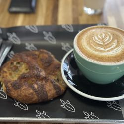 Ground Control Coffee Roasters - Goat cheese and olive pastry + Gingerbread Latte