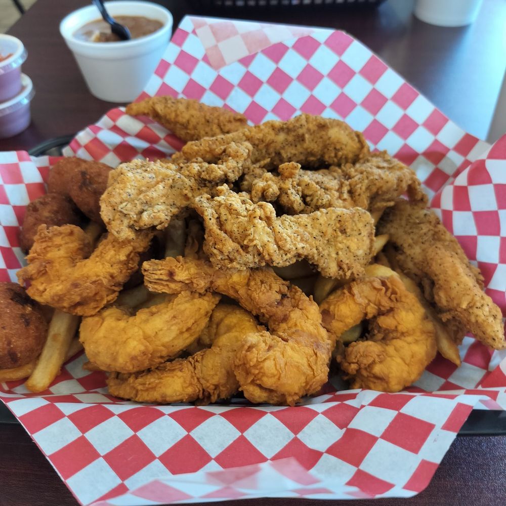 Chick O' Fish - Shrimp and chicken dinner with fries and hushpuppies. - Seafood Near Me - Tulsa, Oklahoma