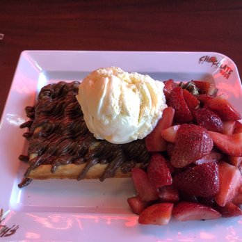 Chocolate Bash - Waffle with Nutella, vanilla ice cream, and strawberries - Creperies Near Me - Claremont, California Chocolate Bash - Waffle with Nutella, vanilla ice cream, and strawberries - Creperies Near Me - Claremont, California