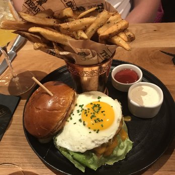 The Dearborn - The Dearborn Burger with an egg + fries - New American Near Me - Chicago, Illinois