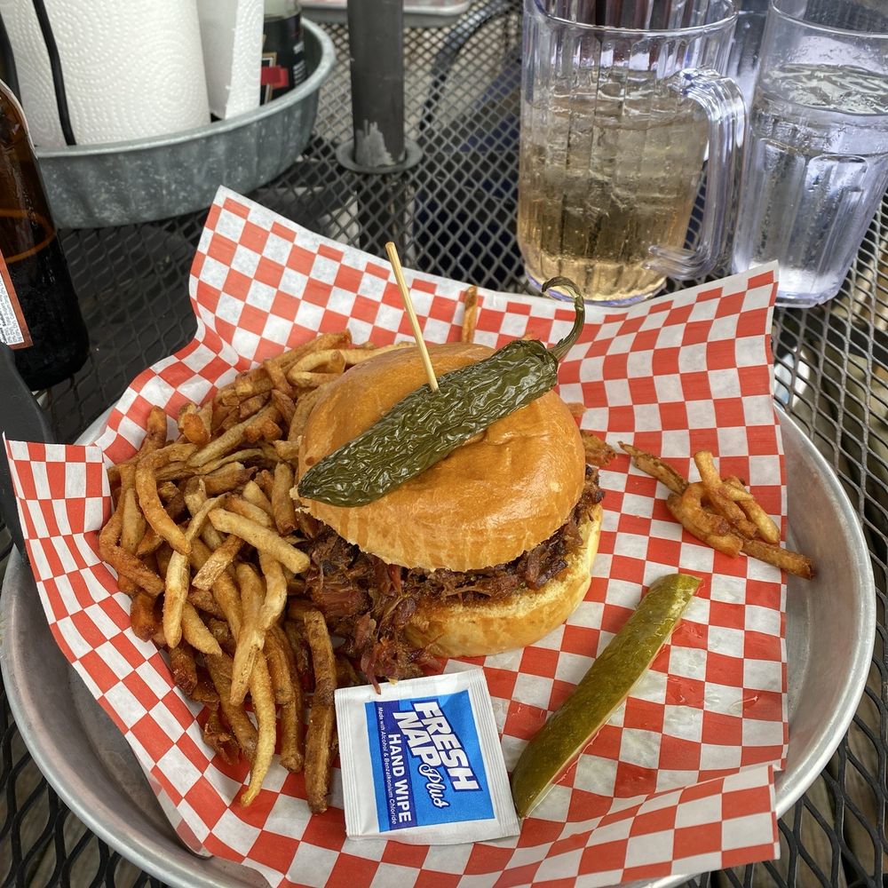 The Pickled Pig - Brisket sandwich with fries - Pubs Near Me - Lake Placid, New York The Pickled Pig - Brisket sandwich with fries - Pubs Near Me - Lake Placid, New York