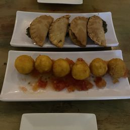 Chicken empanada and corn fritters