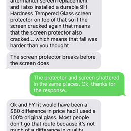 Here, he admits that there would have been a price difference for original glass, but I was never given the option for original glass.