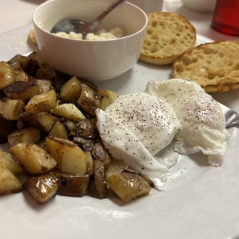 Vern's Place - Poached eggs, homefries with onions, cup of grits, and english muffin. - American Near Me - Randolph, New York Vern's Place - Poached eggs, homefries with onions, cup of grits, and english muffin. - American Near Me - Randolph, New York