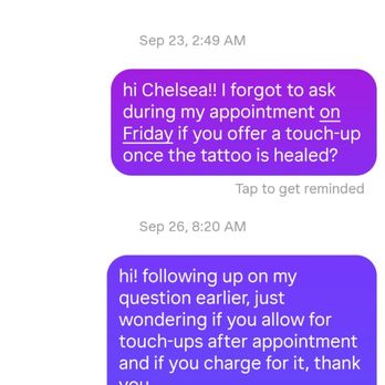 Gold Leaf Tattoo - Messages left on seen where she accuses me of 'demanding' a free touch-up - Tattoo Near Me - Egg Harbor City, New Jersey Gold Leaf Tattoo - Messages left on seen where she accuses me of 'demanding' a free touch-up - Tattoo Near Me - Egg Harbor City, New Jersey
