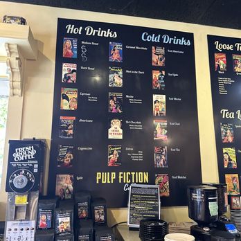 Pulp Fiction Coffee House - menus on the wall - Coffee & Tea Near Me - Kelowna, British Columbia Pulp Fiction Coffee House - menus on the wall - Coffee & Tea Near Me - Kelowna, British Columbia