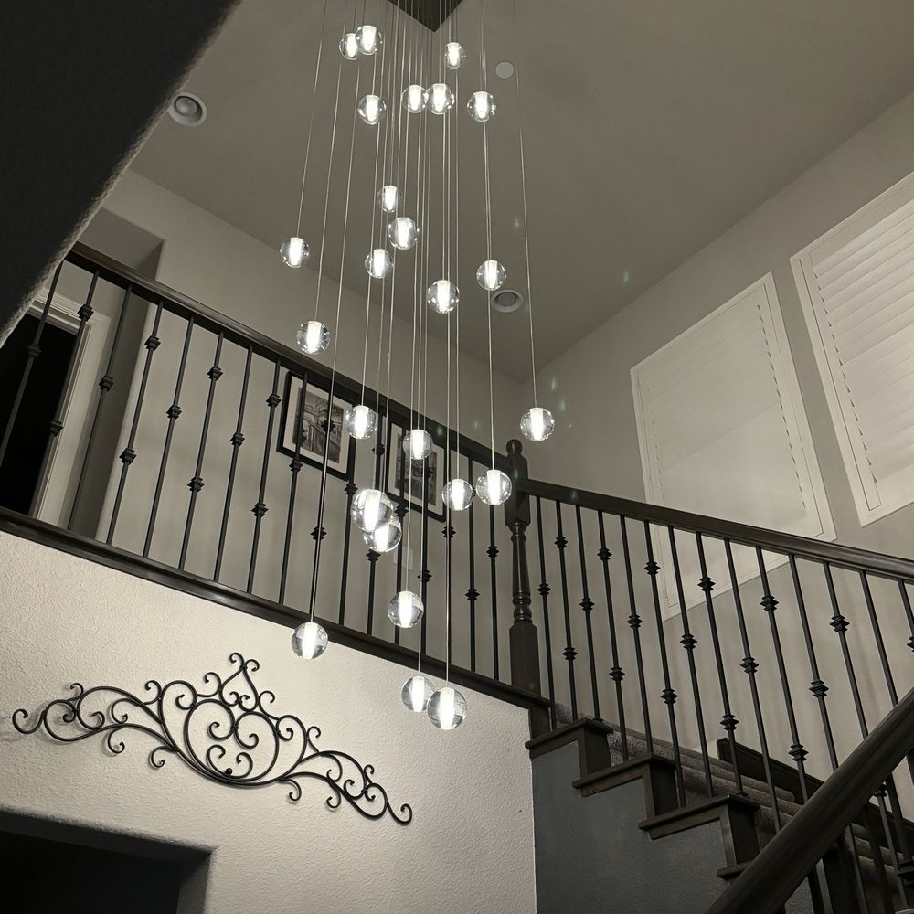 Chandelier install 20 ft ceiling, 75lb weight. Chandelier install 20 ft ceiling, 75lb weight.