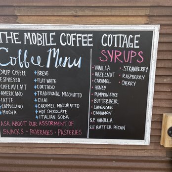 The Coffee Cottage, Mobile - a menu on a blackboard - Coffee & Tea Near Me - Cascade, Colorado The Coffee Cottage, Mobile - a menu on a blackboard - Coffee & Tea Near Me - Cascade, Colorado