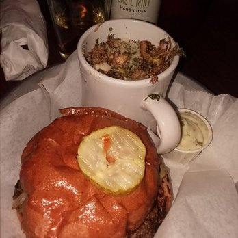 Camino - Burger with Crispy Brussel side dish - Diners Near Me - Milwaukee, Wisconsin Camino - Burger with Crispy Brussel side dish - Diners Near Me - Milwaukee, Wisconsin