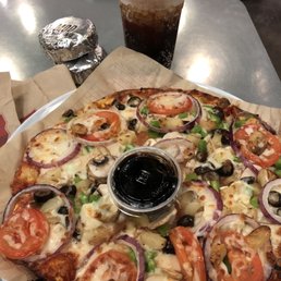 Delicious MOD pizza with a side of their Balsamic Fig dressing
