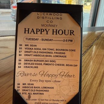 Lockwood Distilling - Happy hour menu - Distilleries Near Me - McKinney, Texas Lockwood Distilling - Happy hour menu - Distilleries Near Me - McKinney, Texas