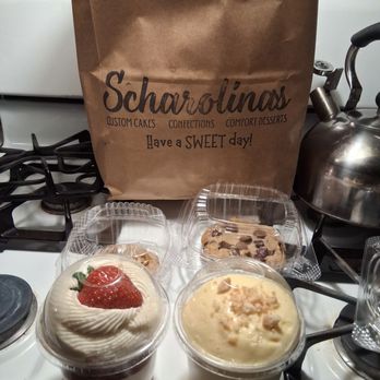 Scharolina's Custom Cakes - Left to right : Strawberry shortcake , banana pudding, free cookie , Bog chocolate chunk - Custom Cakes Near Me - Richmond, Virginia Scharolina's Custom Cakes - Left to right : Strawberry shortcake , banana pudding, free cookie , Bog chocolate chunk - Custom Cakes Near Me - Richmond, Virginia