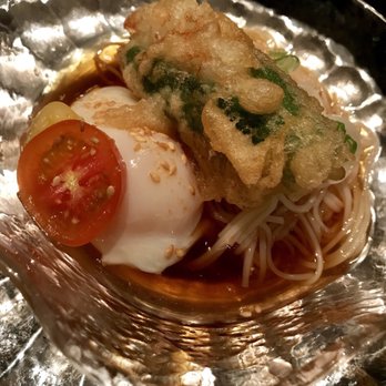 Wakuriya - Japanese angel hair pasta with Hokkaido scallop okra and steamed egg. - Japanese Near Me - San Mateo, California