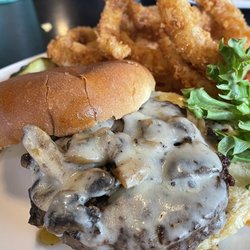 Locos Grill & Pub - Mushroom Swiss and Onion Rings