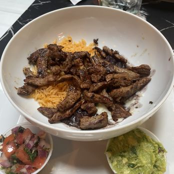 Mas Tequila Y Tacos - Burrito Bowl Lunch with steak (with pico and guac on the side) - Mexican Near Me - Richmond, Virginia Mas Tequila Y Tacos - Burrito Bowl Lunch with steak (with pico and guac on the side) - Mexican Near Me - Richmond, Virginia