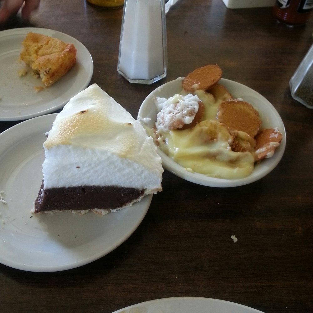 Paw Paw Patch - Naner pudding and choc cream pie. - New American Near Me - Birmingham, Alabama
