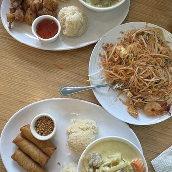 Supa Thai - Pad Thai with Shrimp E. Yellow Curry Chicken and Spring Rolls (3 pcs) B. Green Curry Vegetables and Fried Chicken - Thai Near Me - Kapolei, Hawaii Supa Thai - Pad Thai with Shrimp E. Yellow Curry Chicken and Spring Rolls (3 pcs) B. Green Curry Vegetables and Fried Chicken - Thai Near Me - Kapolei, Hawaii
