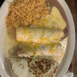 Cinco De Mayo - Enchilada, burrito, taco plate.