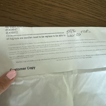 Tire Kingdom - All lug nuts are swollen and need to be replaced, the employee wrote down the service price + labor & taxes to replace 20 lug nuts - Tires Near Me - Royal Palm Beach, Florida Tire Kingdom - All lug nuts are swollen and need to be replaced, the employee wrote down the service price + labor & taxes to replace 20 lug nuts - Tires Near Me - Royal Palm Beach, Florida