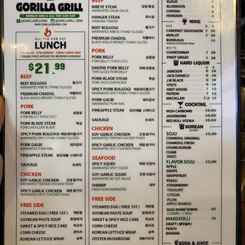 Gorilla Grill - Menu - Korean Near Me - Cliffside Park, New Jersey Gorilla Grill - Menu - Korean Near Me - Cliffside Park, New Jersey