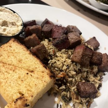 The Hideaway - Burnt tips with rice pilaf and cornbread - Sports Bars Near Me - Odenton, Maryland