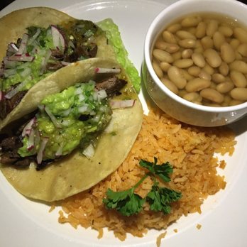Javier's - Steak taco with beans and rice. - Mexican Near Me - Irvine, California