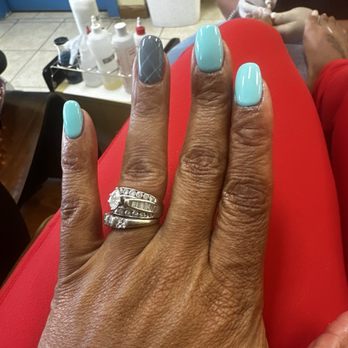 Golden Nail and Spa - Teal with one nail design stripes - Nail Salons Near Me - Baton Rouge, Louisiana Golden Nail and Spa - Teal with one nail design stripes - Nail Salons Near Me - Baton Rouge, Louisiana