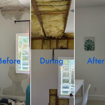 Innovare Drywall - There was water damage to this area of the wall & ceiling, we removed the affected area and replaced and matched it to the rest of the room. - Drywall Installation & Repair Near Me