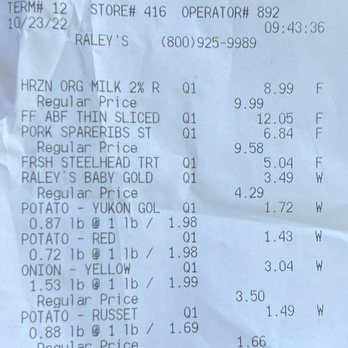 Raley's - A receipt with non-satisfied customer services - Grocery Near Me - Sacramento, California