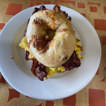 Tin Shack Bakery - Bacon, egg, and cheese on a jalapeño cheddar bagel. - Coffee & Tea Near Me - Pāhoa, Hawaii