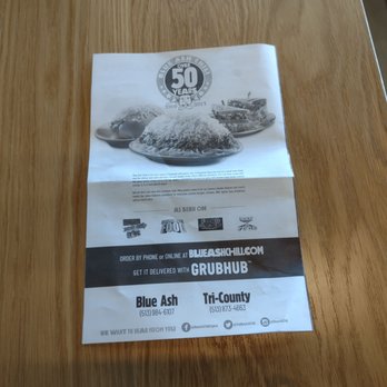 Blue Ash Chili - Back of menu - Burgers Near Me - Blue Ash, Ohio